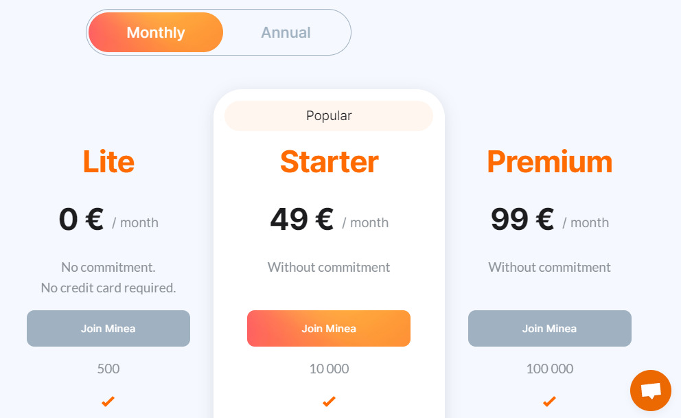 Minea Pricing