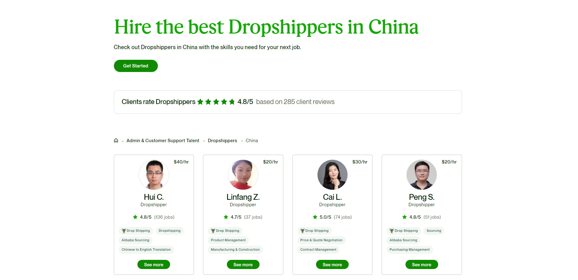 Dropshipping agents in China on Upwork