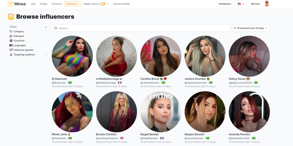 find influencers on Minea